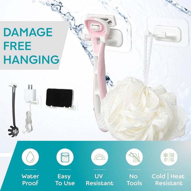 H HOOK LAB Hook LAB Self-Adhesive Shower Razor Holder, 2-Pack, Removable & Reusable Waterproof Hooks, for Towels, Bath Accessories, Kitchen & Bathroom Use - White - Image 3